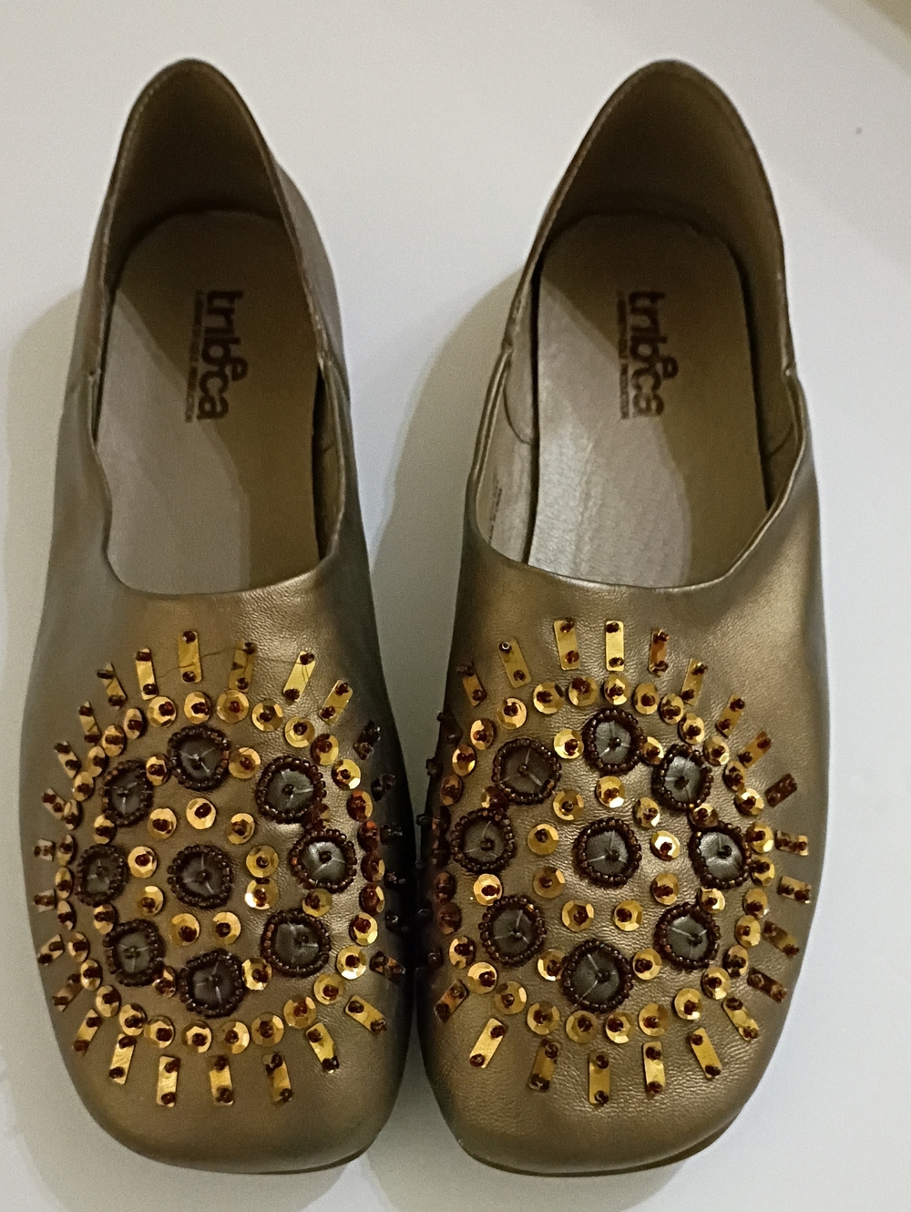 Tribeca By Kenneth Cole Women's Gold Embellished Slip-On Flats